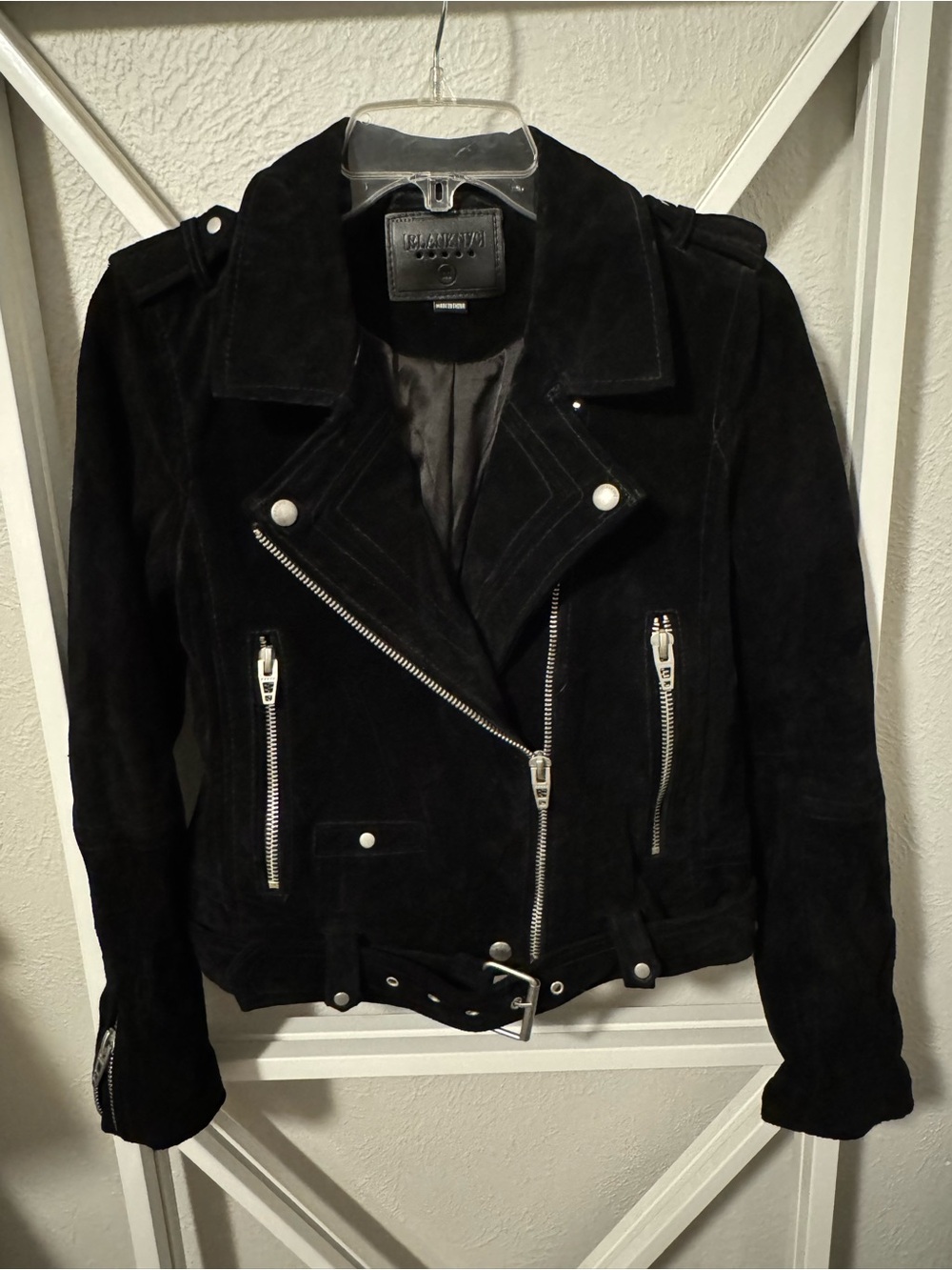 Blank NYC Black Suede Moto Jacket with Silver Hardware